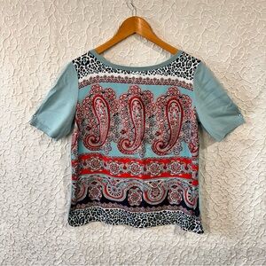 Talbots Women Shirt Size M Paisley Short Sleeve Crew Neck T-Shirt Multicolor